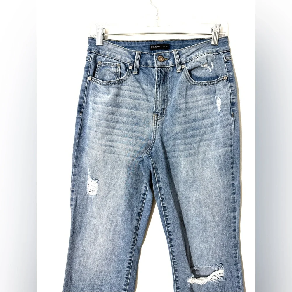 Sincerely Jules Cropped High Rise Straight Leg Distressed Jeans Size 5